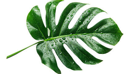 Wall Mural - Green monstera leaf with water droplets