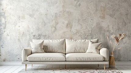 Wall Mural - Modern Living Room with White Sofa and Exposed Brick Wall