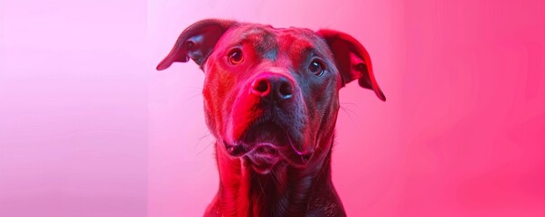 A dog with a funny smirk, white background, cyberpunk style, neon lights and tech