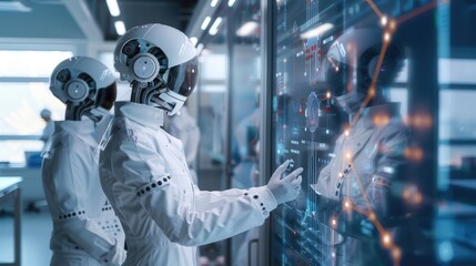 Poster - cuttingedge scientists work together with stateoftheart robots in a modern and innovative laboratory