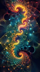 Wall Mural - Intricate fractal spirals with vibrant colors and glowing dots