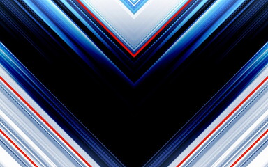  Modern black, red and blue futuristic abstract geometric background. Illustration black wide banner with red and blue diagonal lines