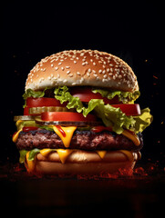 Poster - hamburger on black background