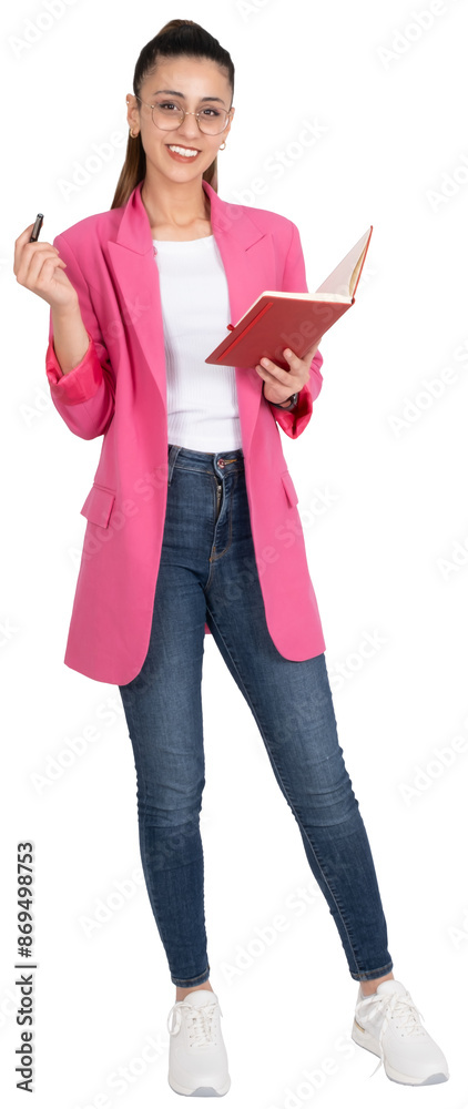 Taking notes, full body view young attractive caucasian entrepreneur ...
