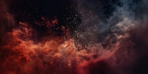 Wall Mural - Cosmic Nebula with Red and Blue Hues, A dark sky filled with numerous small particles of red and white smoke