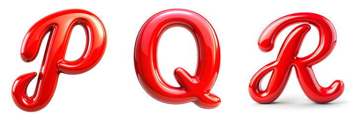 Wall Mural - Letters P, Q, R. Glossy Red Handwritten Alphabet: Shiny and Elegant Letters.