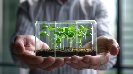 Poster - Hand Holding Terrarium With Growing Plants.