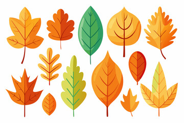 Poster - A collection of gold  autumn leaves in various shapes and colors 