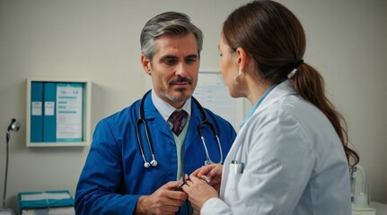 Doctor using a stethoscope checking patient with examining