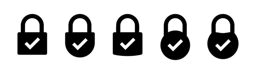 Wall Mural - padlock with check mark icon set