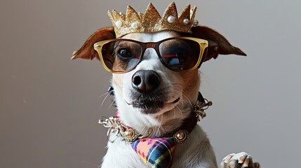 Dog in Crown and Sunglasses