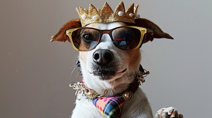 Wall Mural - Dog in Crown and Sunglasses