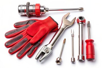 Equipment set isolated on white background, Industrial mechanic hardware