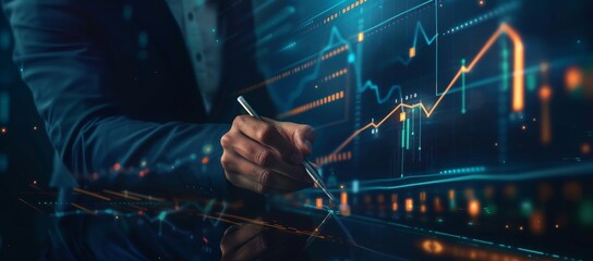 Poster - Businessman Analyzing Financial Data on a Digital Screen