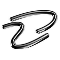 Fototapete - Metallic squiggle shape isolated. Futuristic bent metal line design element, abstract silver curve 3d rendering