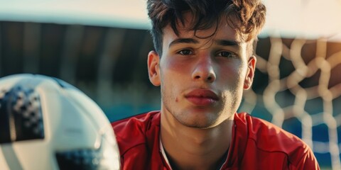 Wall Mural - A teenage girl who plays soccer. Man carrying ball after game wearing football gear. idea of sport. broad picture.