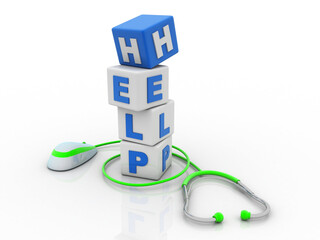 Poster - 3d rendering help cubes with stethoscope 