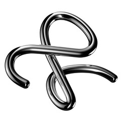 Poster - Metallic squiggle shape isolated. Futuristic bent metal line design element, abstract silver curve 3d rendering
