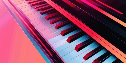 Wall Mural - abstract neon piano keys with vibrant colors and modern music art creative digital design