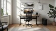 © Zyariss - Modern home office with ergonomic adjustable standing desk, computer and comfortable chair. Concept of remote work, home office, workspace, productivity and ergonomics.