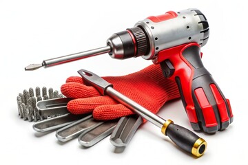 Equipment set isolated on white background, Industrial mechanic hardware