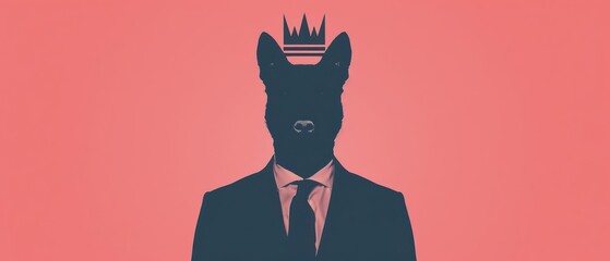 A minimal design of an animal silhouette wearing a digital crown and tie, cyber, with copy space