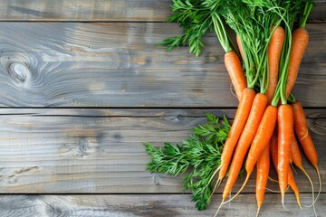 Carrot Bunch. Fresh Organic Carrots on Wooden Background, Healthy Vegetable Food