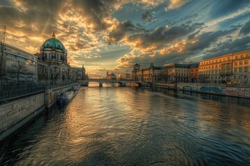Germany Government: Berlin Parliament Building in the City by Spree River