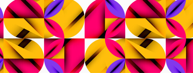 Poster - Circle, square and flower petal geometric background. Round shapes composition for wallpaper, banner, background or landing
