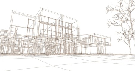 Wall Mural - Townhouse architectural sketch 3d illustration
