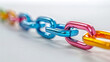 © SashaMagic - Colorful metal chain links in a close-up view.