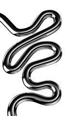 Poster - Glossy metallic 3D wavy squiggle line isolated. Futuristic silver tangled line design element, abstract metal curve shape