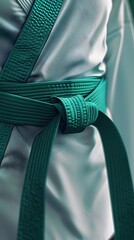 Wall Mural - Hyper-Detailed Teal Green Martial Arts Uniform with Dynamic Brushstroke Texture and Anime-Inspired Aesthetic