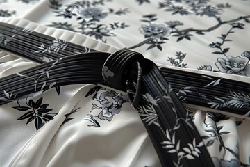 Canvas Print - Meticulously Crafted Martial Arts Uniform with Intricate Stitching and Calligraphic Brushwork in Traditional Japanese Ink Wash Painting Style