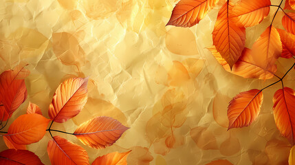 Golden Autumn Leaves on a Crinkled Textured Background