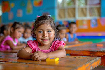 Wall Mural - Photography of children portrait from Peru in a preschool or kindergarten class.