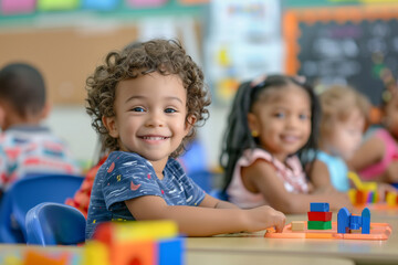 Wall Mural - Photography of children portrait from USA in a preschool or kindergarten class.