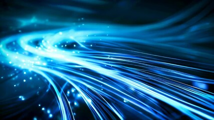 Poster - Abstract digital data stream with glowing lines on dark blue background