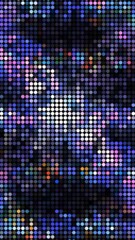  - Purple pixelated background imitating digital waterfall, seamless loop. Design. Glowing pattern with blurred stripes and moving particles.