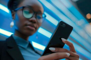 Poster - Woman using a phone Close up of a business woman using a phone