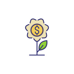 Poster - Flower with dollar sign in middle. Investment line icon. Finance concept. Can be used for topics like business, startup, new project, development, growth