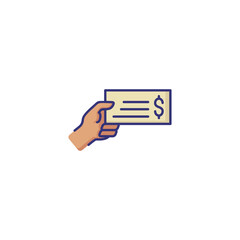 Poster - Hand holding bank bill line icon. Payment bill, cheque, invoice. Currency concept. Vector illustration can be used for topics like banking, money, finance