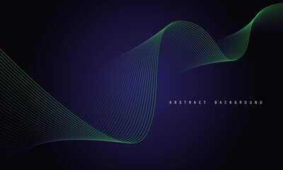 Poster - Abstract green line wave curve on dark blue design modern luxury technology futuristic background vector