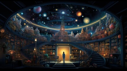 Wall Mural - futuristic space library.