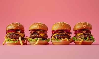 Wall Mural - Gourmet Burgers with Truffle Fries, Cut Out on Gradient Background