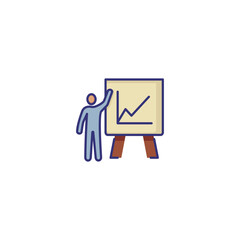 Wall Mural - Speaker holding presentation line icon. Graph, analytics, office board. Meeting concept. Can be used for topics like business, marketing, reporting