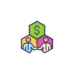 Poster - Stakeholders line icon. Money, businessmen, cells. Business concept. Can be used for topics like finance, investment, shareholding, stockholding