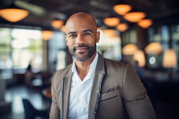 Poster - Portrait of a glad man in his 40s dressed in a stylish blazer on bustling airport terminal