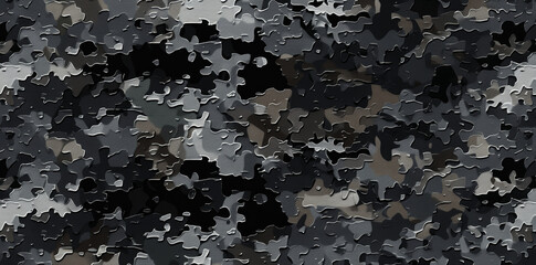Seamless Rough Textured Black and Grey Camouflage Pattern for Military, Hunting, and Paintball