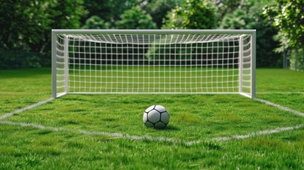 green football field pictures Flat with goal posts, soccer goal, soccer ball